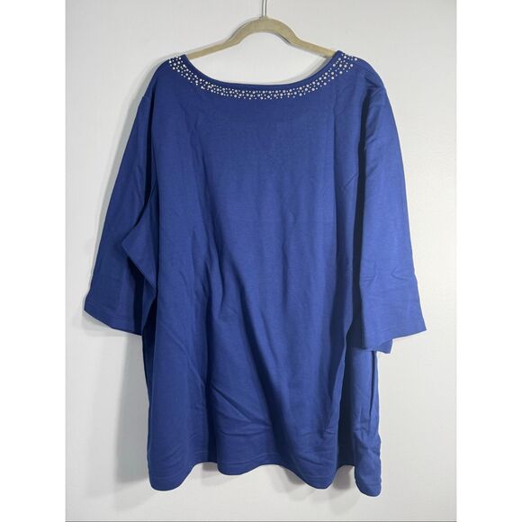 Quacker Factory Womens Notched Neck Embellished 3/4 Sleeve Tunic Top Blue 3X - Picture 8 of 10